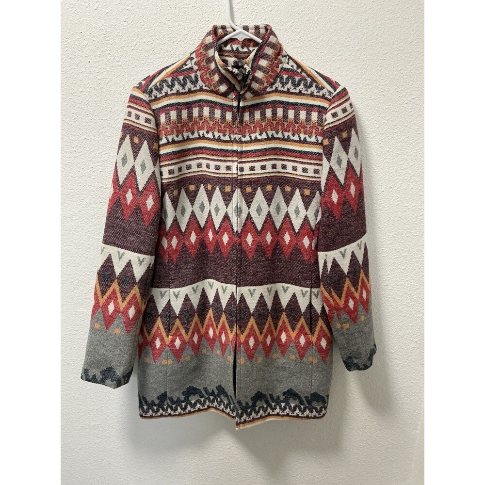 Angie Women’s M Southwestern Aztec Wool Blend Zip Jacket Coat Blanket Boho